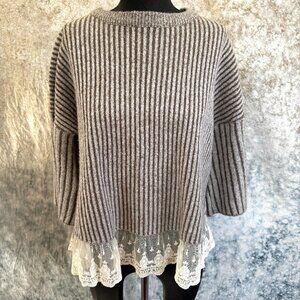 THML Cortney Crop Sweater Lace Peplum Hem Ribbed